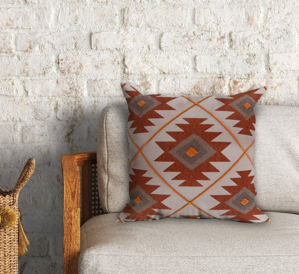 18" Orange And White Geometric Cotton Throw Pillow Cover