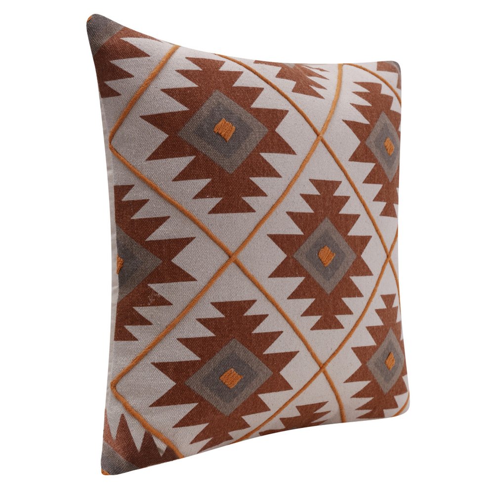18" Rust And Off White Geometric Cotton Throw Pillow Cover