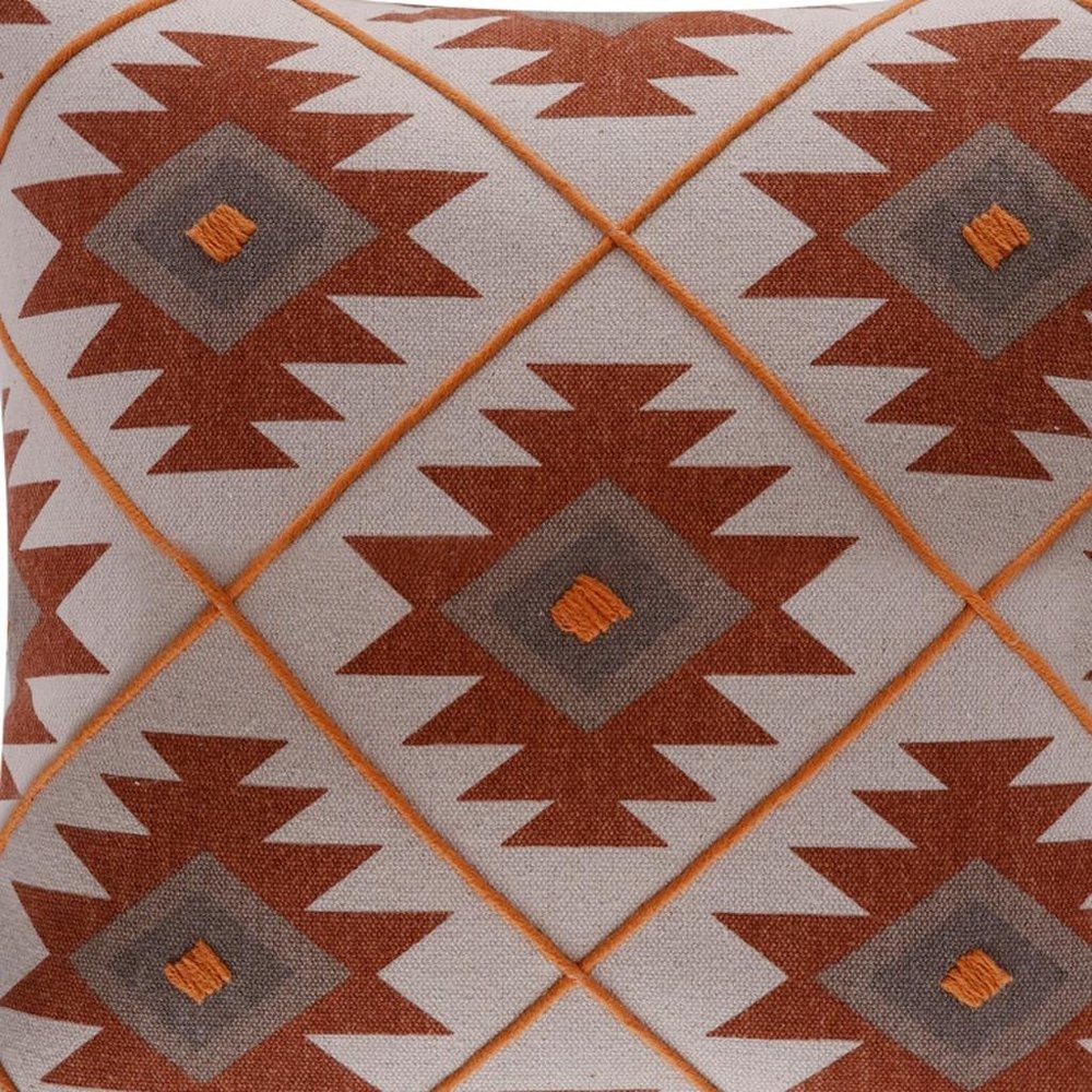 18" Rust And Off White Geometric Cotton Throw Pillow Cover