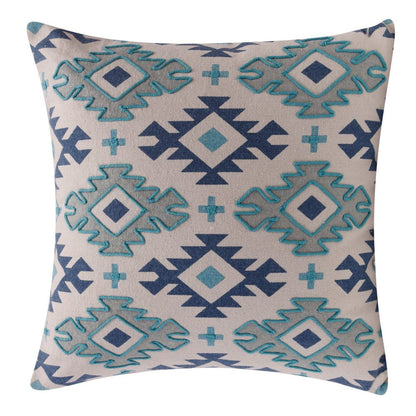 18" Blue And Gray Geometric Cotton Throw Pillow Cover