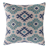 18" Blue And Gray Geometric Cotton Throw Pillow Cover