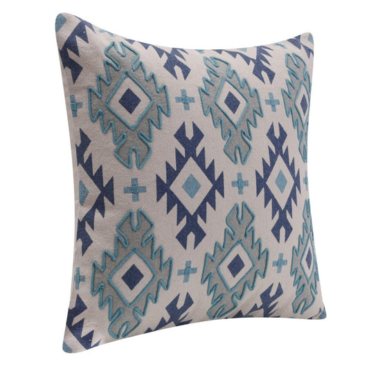 18" Blue And Gray Geometric Cotton Throw Pillow Cover
