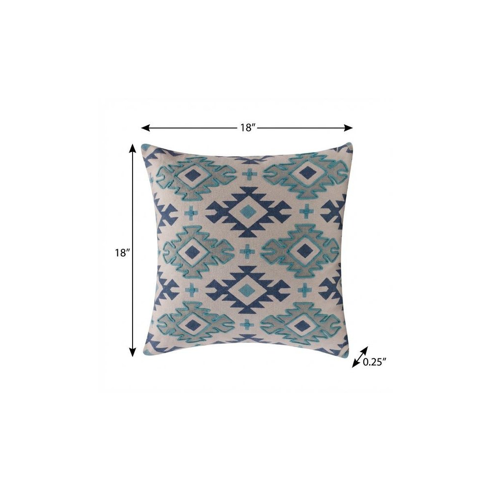 18" Navy Blue Light Gray And Light Blue Geometric Cotton Throw Pillow Cover