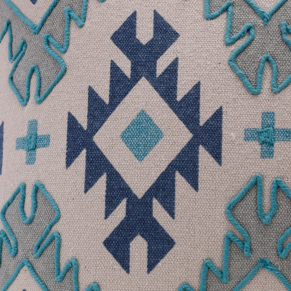 18" Navy Blue Light Gray And Light Blue Geometric Cotton Throw Pillow Cover