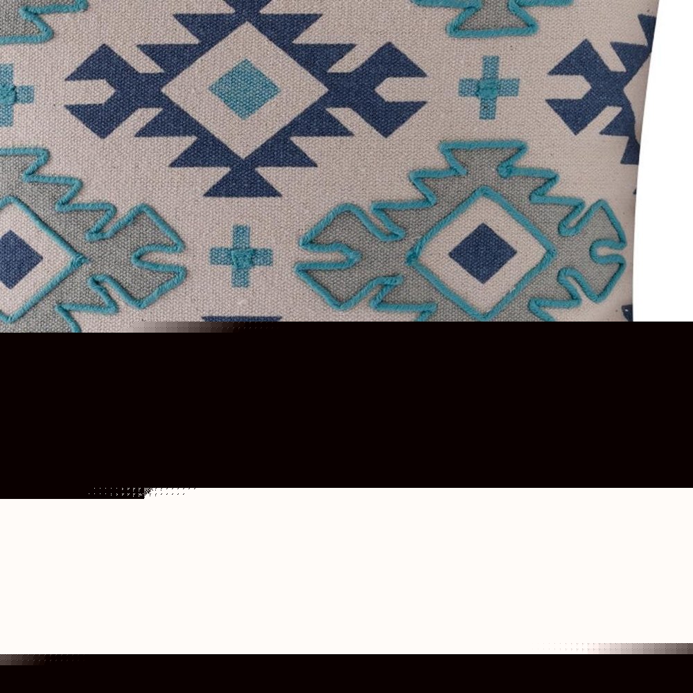 18" Navy Blue Light Gray And Light Blue Geometric Cotton Throw Pillow Cover