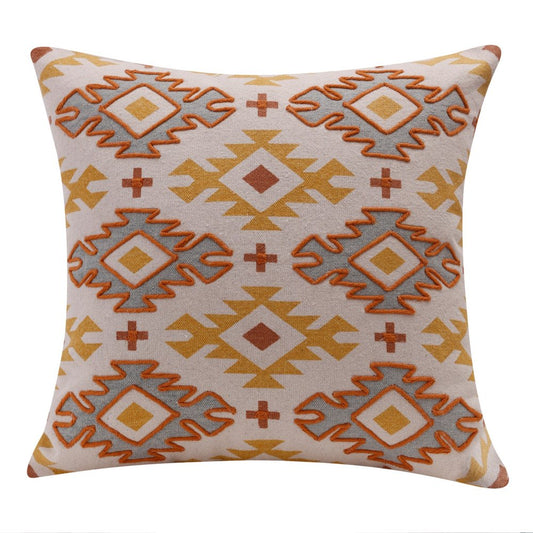 18" Yellow And Orange Geometric Cotton Throw Pillow Cover