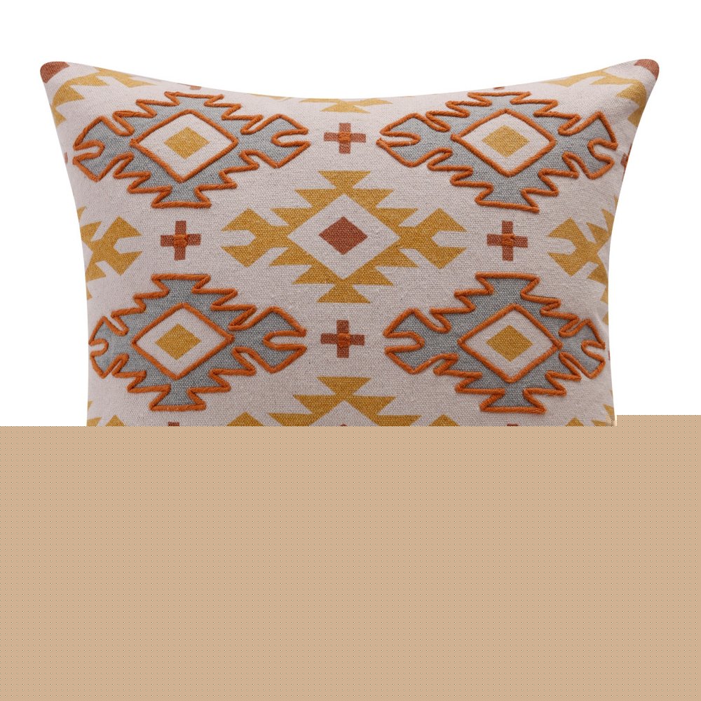 18" Yellow Rust And Cream Geometric Cotton Throw Pillow Cover