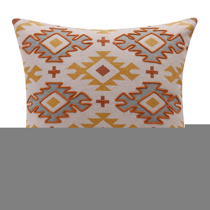 18" Yellow Rust And Cream Geometric Cotton Throw Pillow Cover