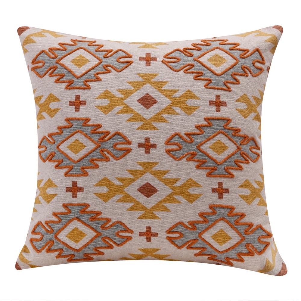 18" Yellow Rust And Cream Geometric Cotton Throw Pillow Cover