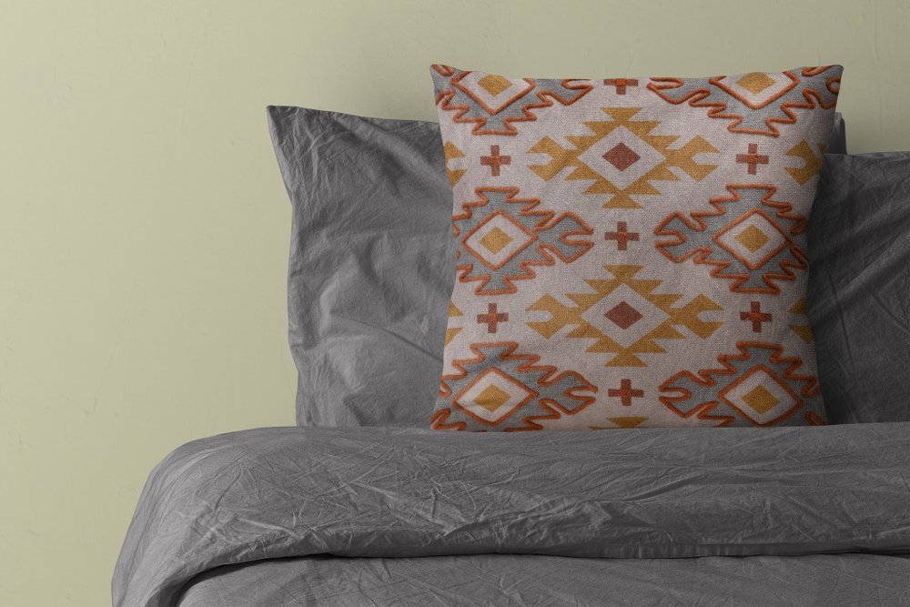 18" Yellow Rust And Cream Geometric Cotton Throw Pillow Cover