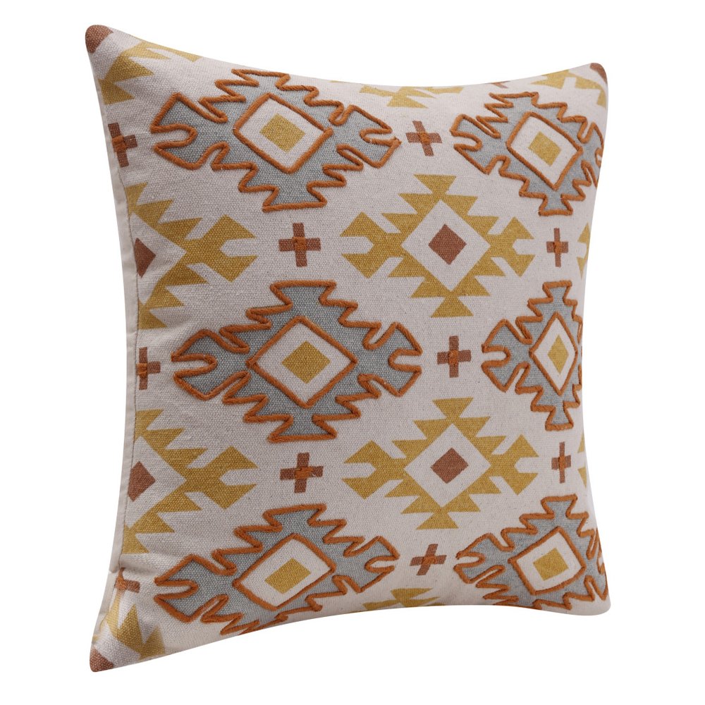 18" Yellow Rust And Cream Geometric Cotton Throw Pillow Cover