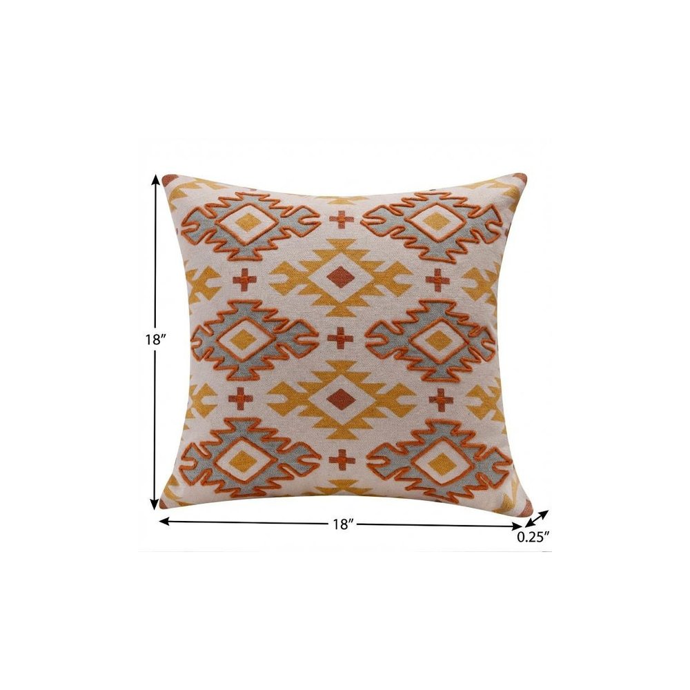 18" Yellow Rust And Cream Geometric Cotton Throw Pillow Cover