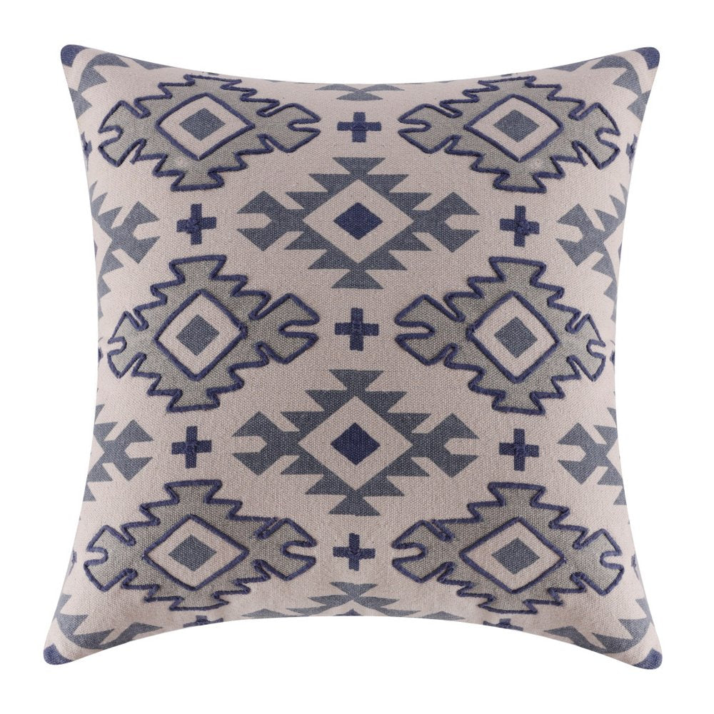 20" Blue And Gray Geometric Cotton Throw Pillow Cover