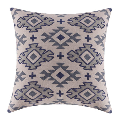 20" Blue And Gray Geometric Cotton Throw Pillow Cover