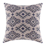 20" Blue And Gray Geometric Cotton Throw Pillow Cover