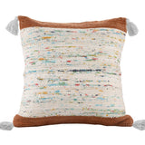 18" Brown Cream And Blue Color Block Cotton Throw Pillow Cover with Tassels