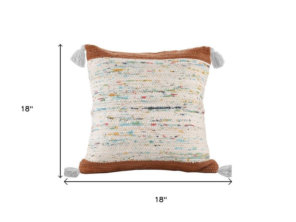 18" Brown Cream And Blue Color Block Cotton Throw Pillow Cover