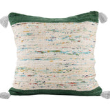 18" Green Cream And Blue Color Block Cotton Throw Pillow Cover with Tassels