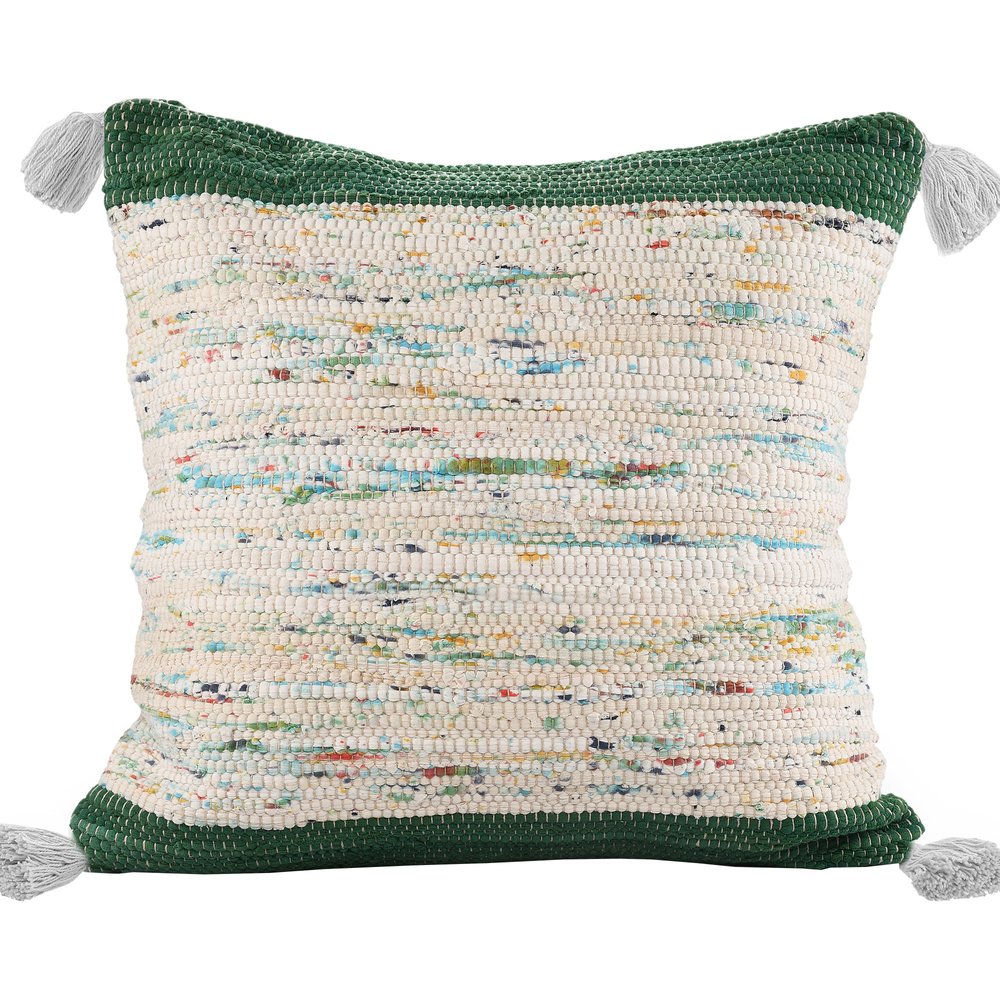 18" Green Cream And Blue Color Block Cotton Throw Pillow Cover