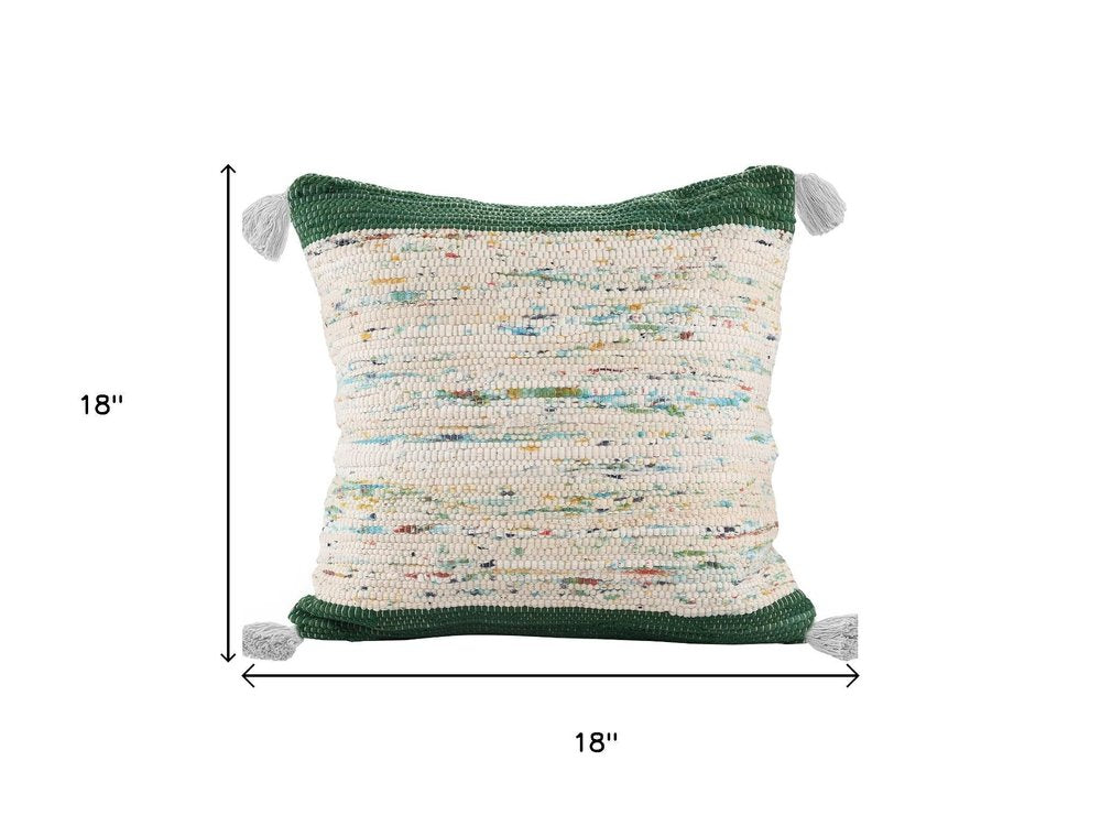 18" Green Cream And Blue Color Block Cotton Throw Pillow Cover