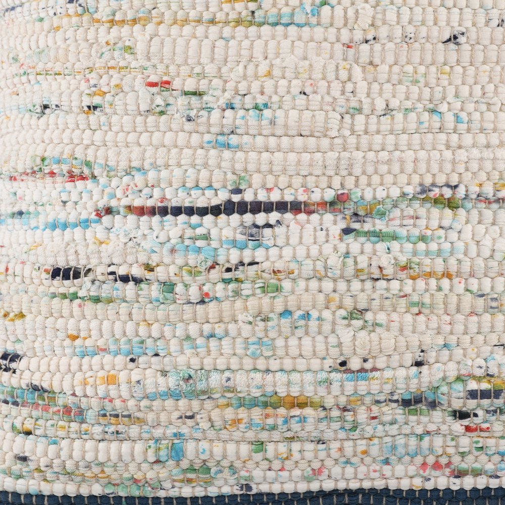 20" Blue And Cream Color Block Cotton Throw Pillow Cover