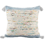 20" Light Blue And Cream Color Block Cotton Throw Pillow Cover with Tassels