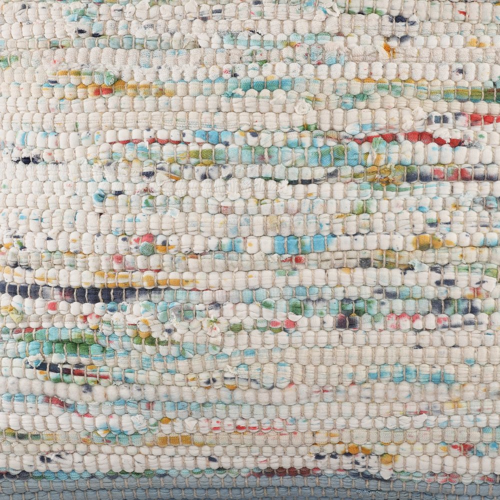 20" Light Blue And Cream Color Block Cotton Throw Pillow Cover