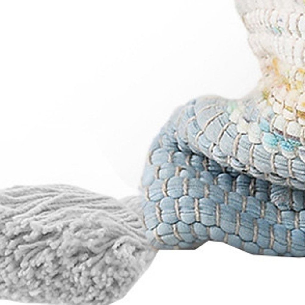 20" Light Blue And Cream Color Block Cotton Throw Pillow Cover