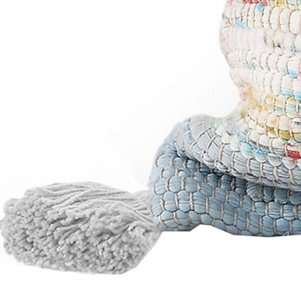 20" Light Blue And Cream Color Block Cotton Throw Pillow Cover