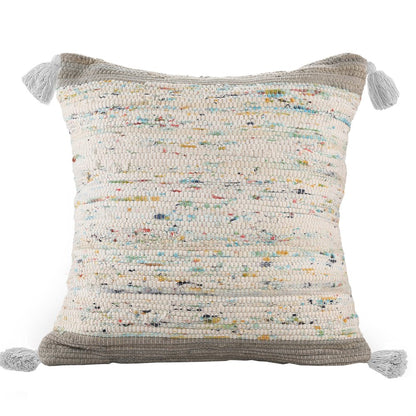 18" Gray White And Blue Color Block Cotton Throw Pillow Cover with Tassels