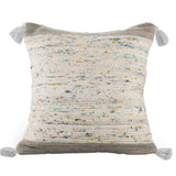 18" Gray White And Blue Color Block Cotton Throw Pillow Cover with Tassels