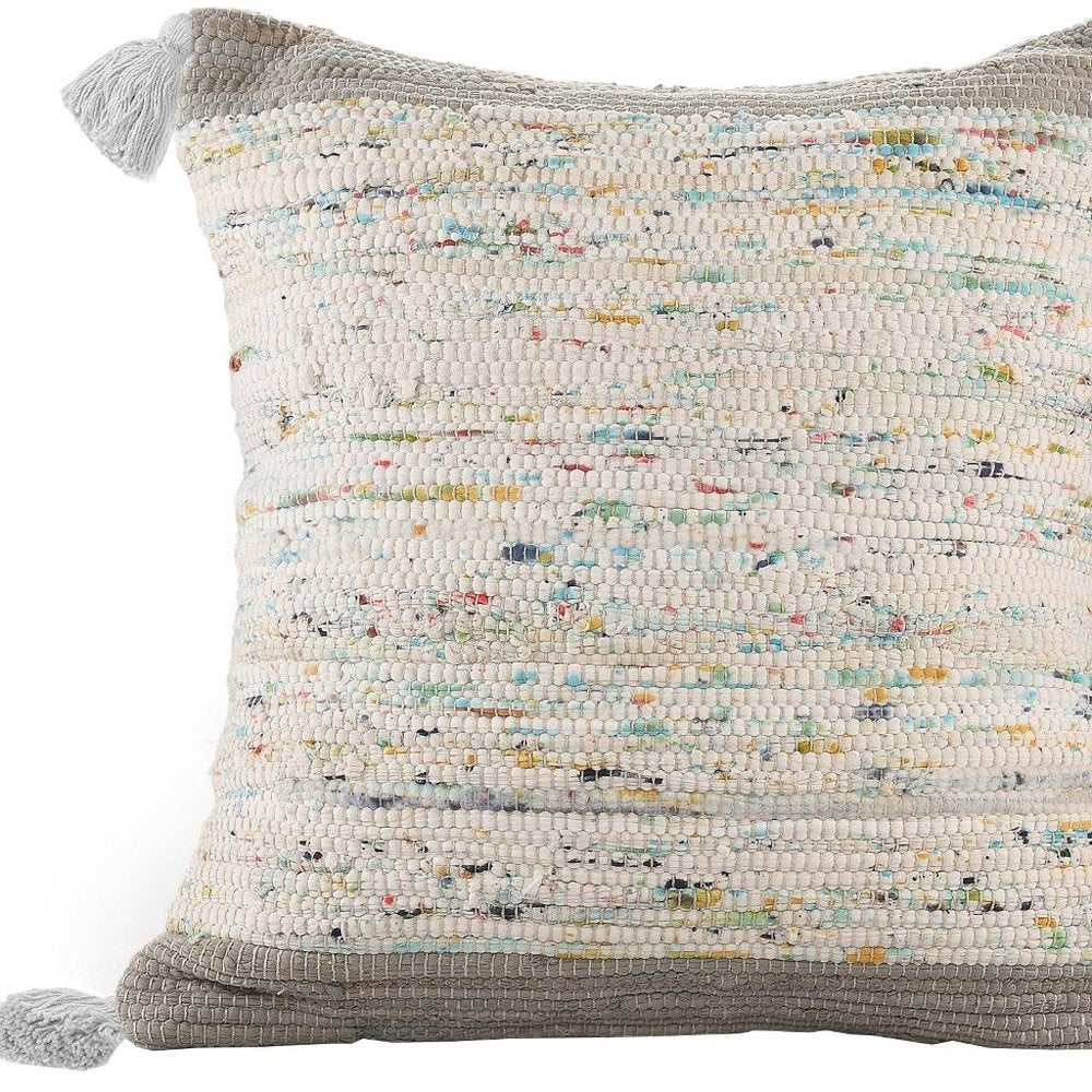 18" Gray White And Blue Color Block Cotton Throw Pillow Cover