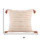 20" Ivory And Orange Striped Cotton Blend Throw Pillow Cover with Tassels