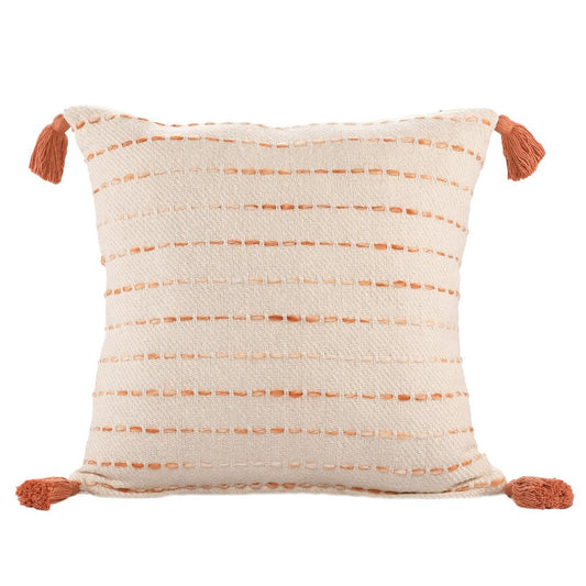 20" Beige And Orange Striped Cotton Blend Throw Pillow Cover