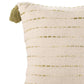 20" Green And Ivory Striped Cotton Blend Throw Pillow Cover with Tassels