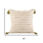 20" Beige And Green Striped Cotton Blend Throw Pillow Cover