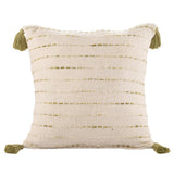 20" Green And Ivory Striped Cotton Blend Throw Pillow Cover with Tassels