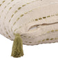 20" Green And Ivory Striped Cotton Blend Throw Pillow Cover with Tassels