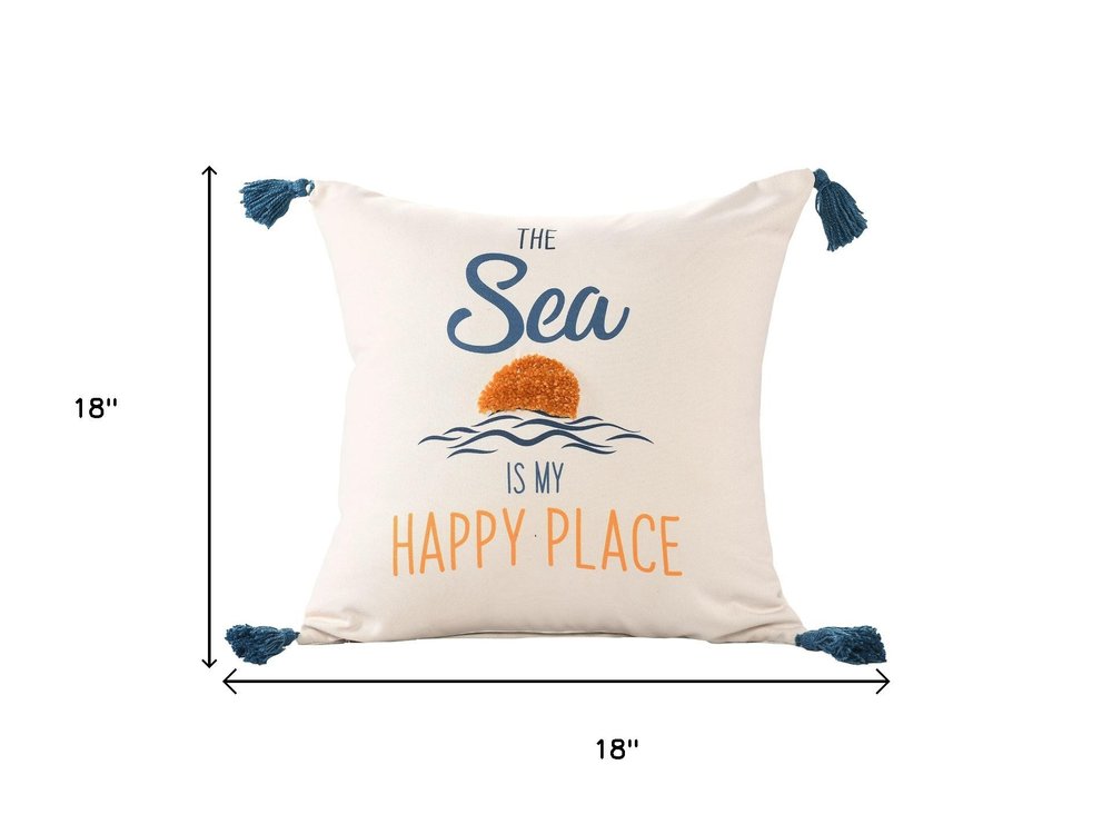 18" Blue And Yellow Beach Nautical Throw Pillow Cover