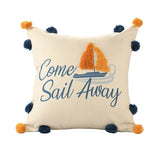 18" Blue And Orange Beach Nautical Throw Pillow Cover