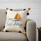 18" Cream Navy Blue And Orange Come Sail Away Beach Nautical Throw Pillow Cover