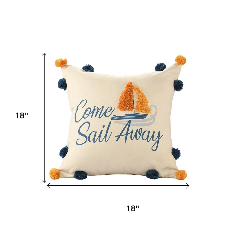 18" Blue And Orange Beach Nautical Throw Pillow Cover