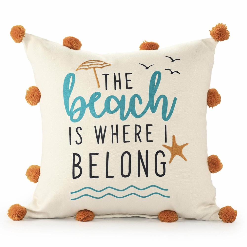 20" Beige And Orange The Beach Is Where I Belong Beach Throw Pillow Cover