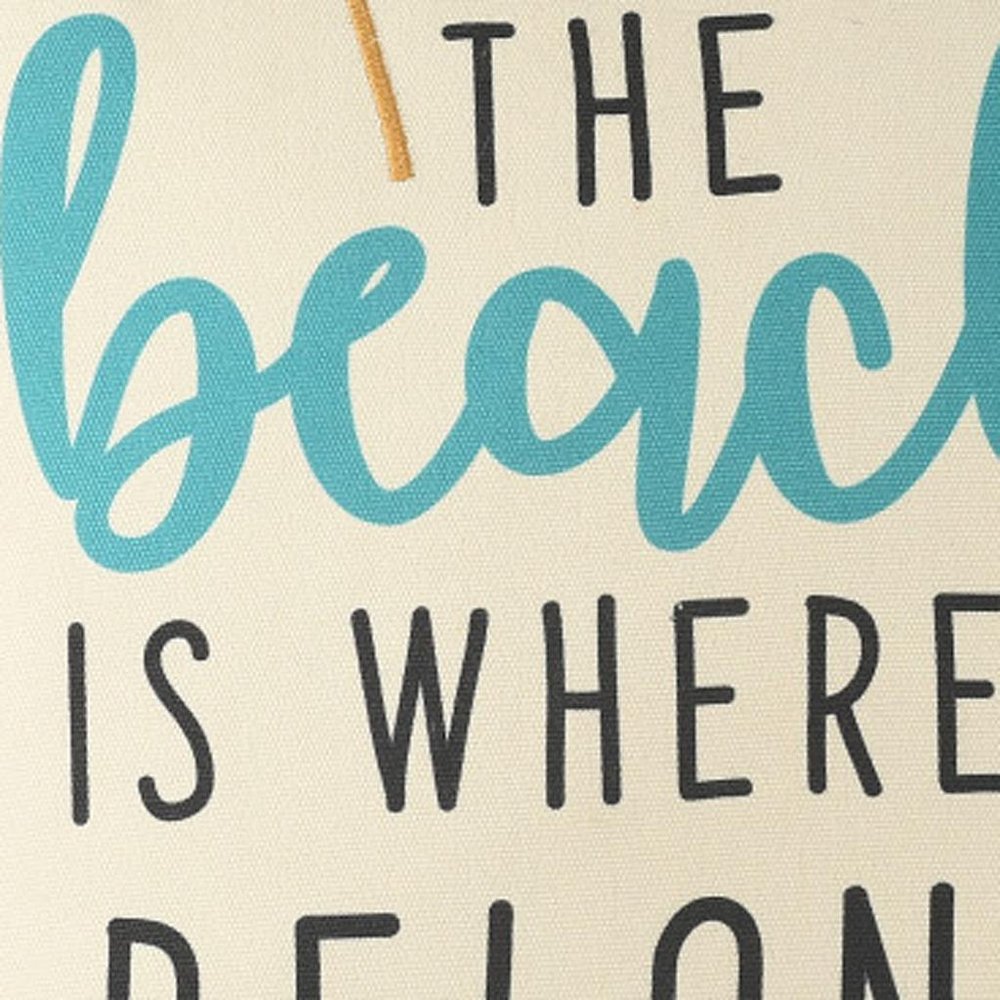 20" Beige And Orange Beach Text Throw Pillow Cover