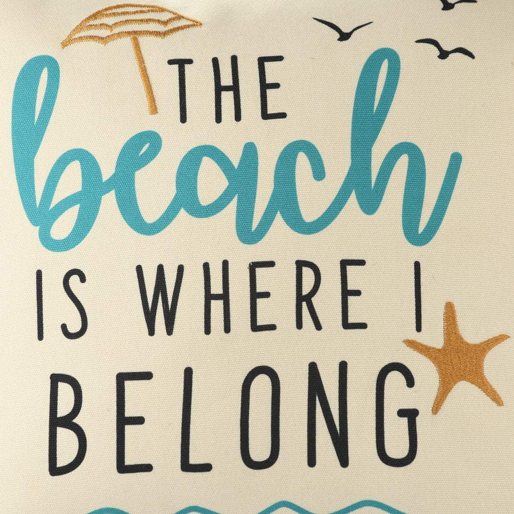 20" Beige And Orange Beach Text Throw Pillow Cover