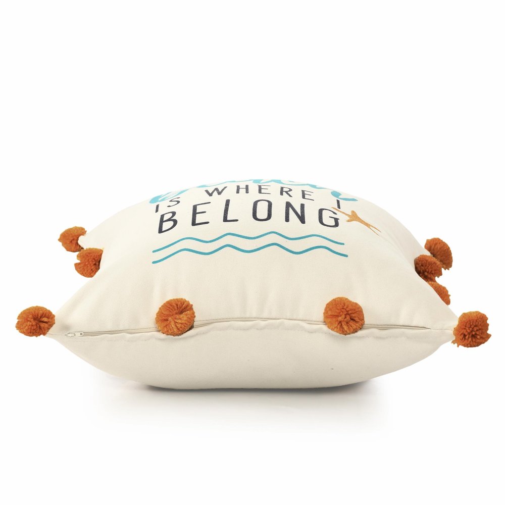 20" Beige And Orange The Beach Is Where I Belong Beach Throw Pillow Cover