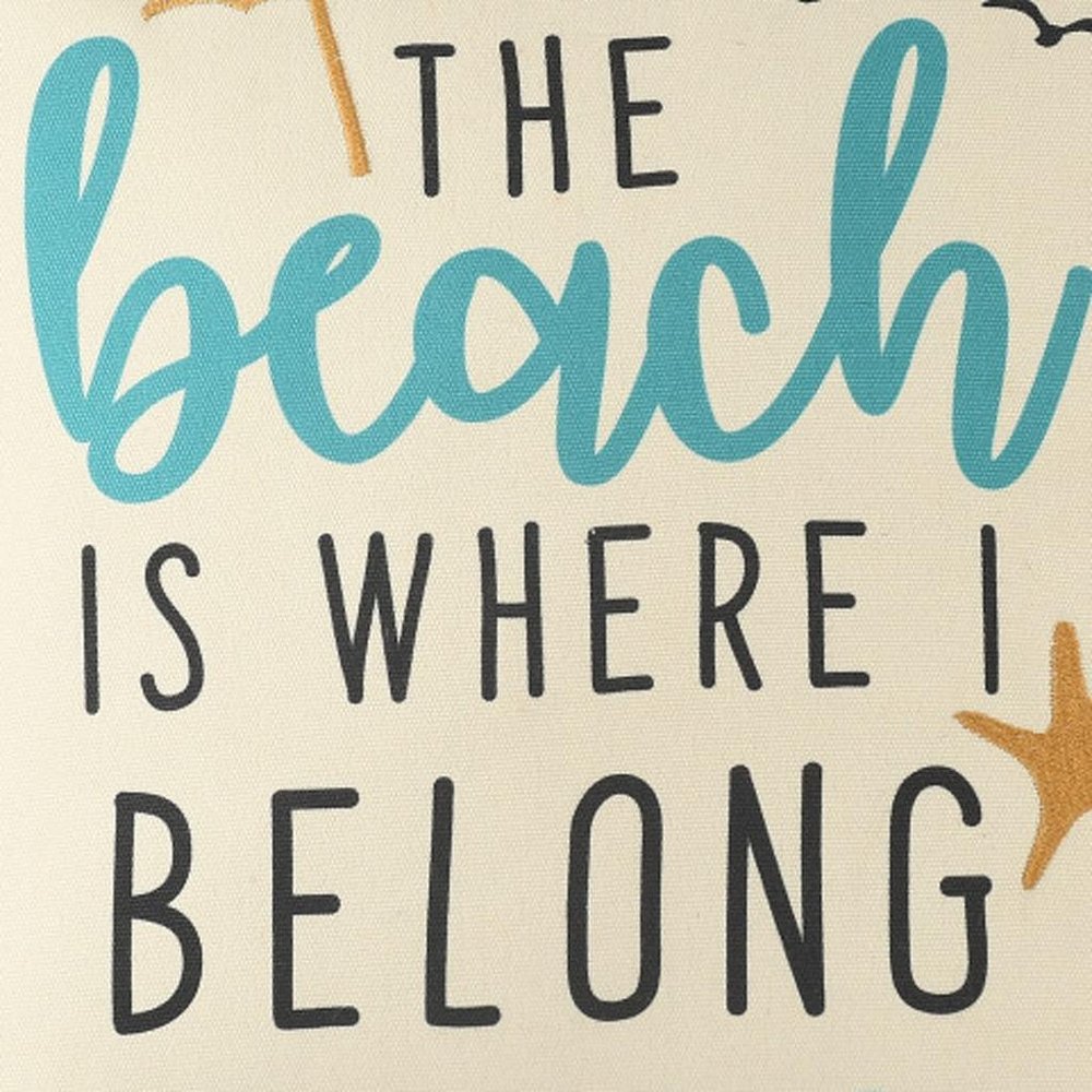 20" Beige And Orange Beach Text Throw Pillow Cover