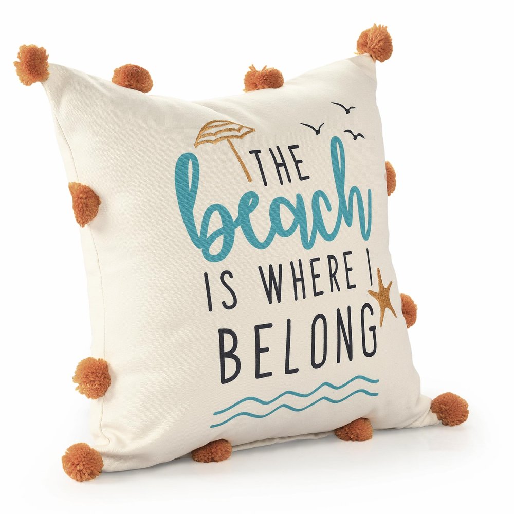 20" Beige And Orange The Beach Is Where I Belong Beach Throw Pillow Cover