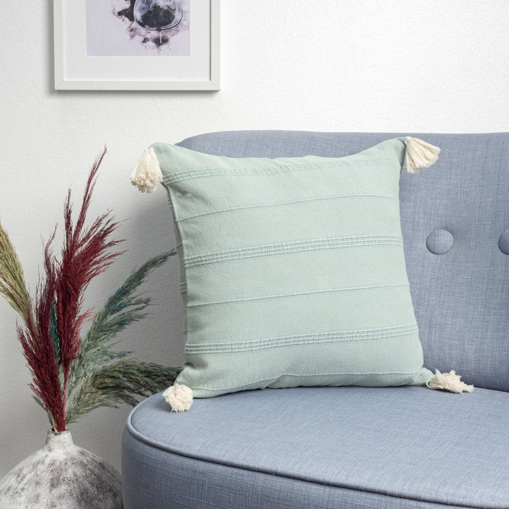 18" Green Cotton Throw Pillow Cover