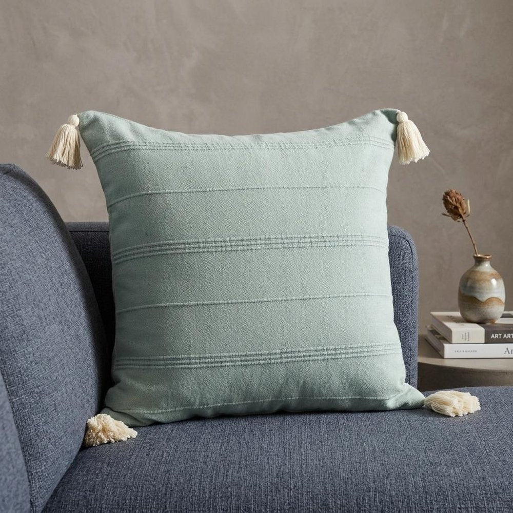 18" Green Cotton Throw Pillow Cover